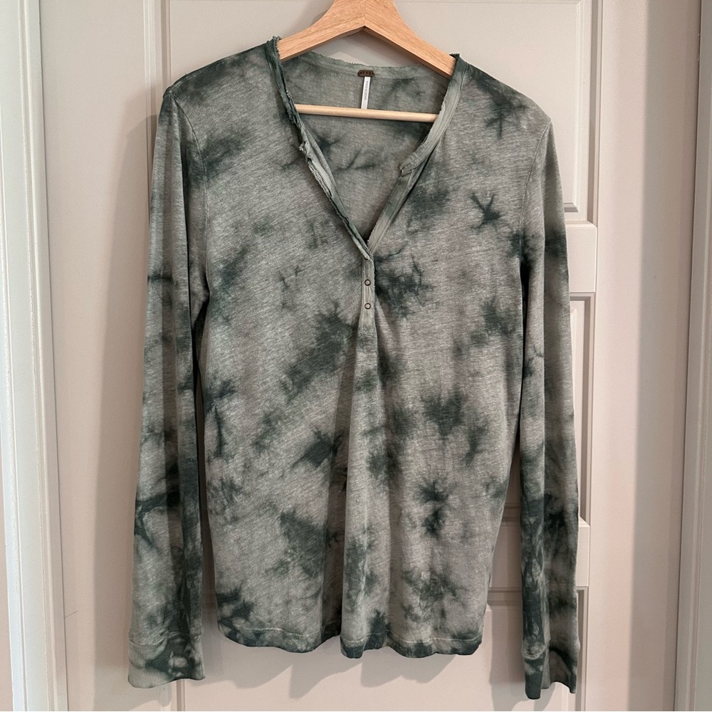 Young Fabulous Broke Green Linen Tie Dye Top Size Small